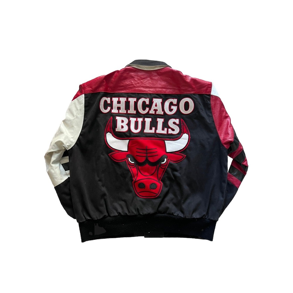 Vintage Chicago Bulls Embroidered Jeff Hamilton Leather NBA Jacket Size XL